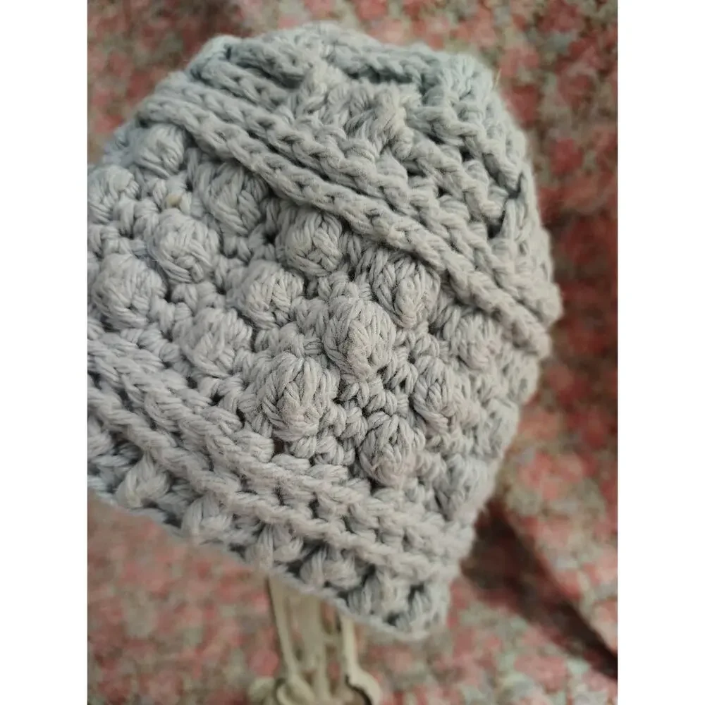 Knitted Infant Baby Gray Beanie Hat, Homemade Amish
